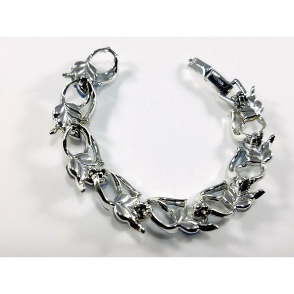 Vintage STAR Blue Lucite Leaves Bracelet 1960s Rhodium Plate Small - Picture 4 of 9